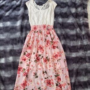 Maxi Cream and Pink Floral Dress